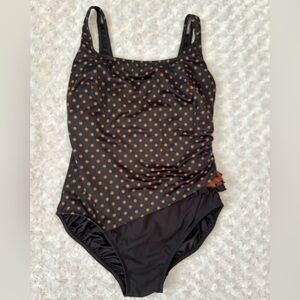Longitude Black Brown Polka Dot One Piece Swimsuit Women’s Size 16